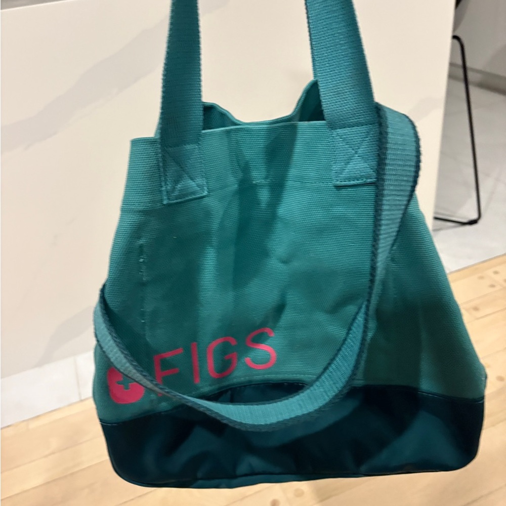 Figs Teal and Dark Teal Canvas Tote with Pink Logo - Picture 2 of 7
